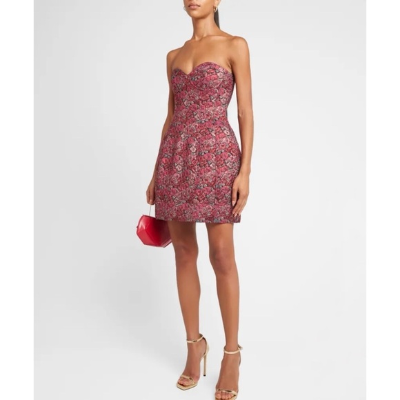 Liv Foster Strapless Floral Jacquard Mini Dress - Picture 2 of 6